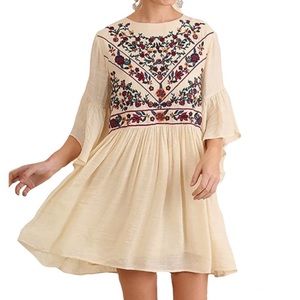 Altar’d State Glenbriar Cream Floral Embroidered Tunic Dress, Sz XS